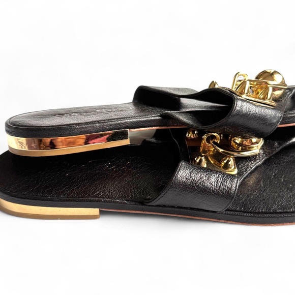 Miss Trish Black Leather Sandals – Gold Hardware – Size 9M / EU 39 - Picture 2 of 6